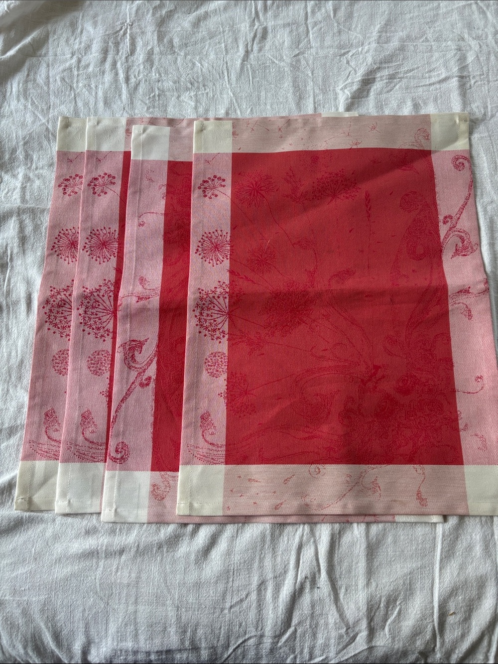 Garnier-Thiebaut placemats set of 4, red/white, cotton, France, 22x16”